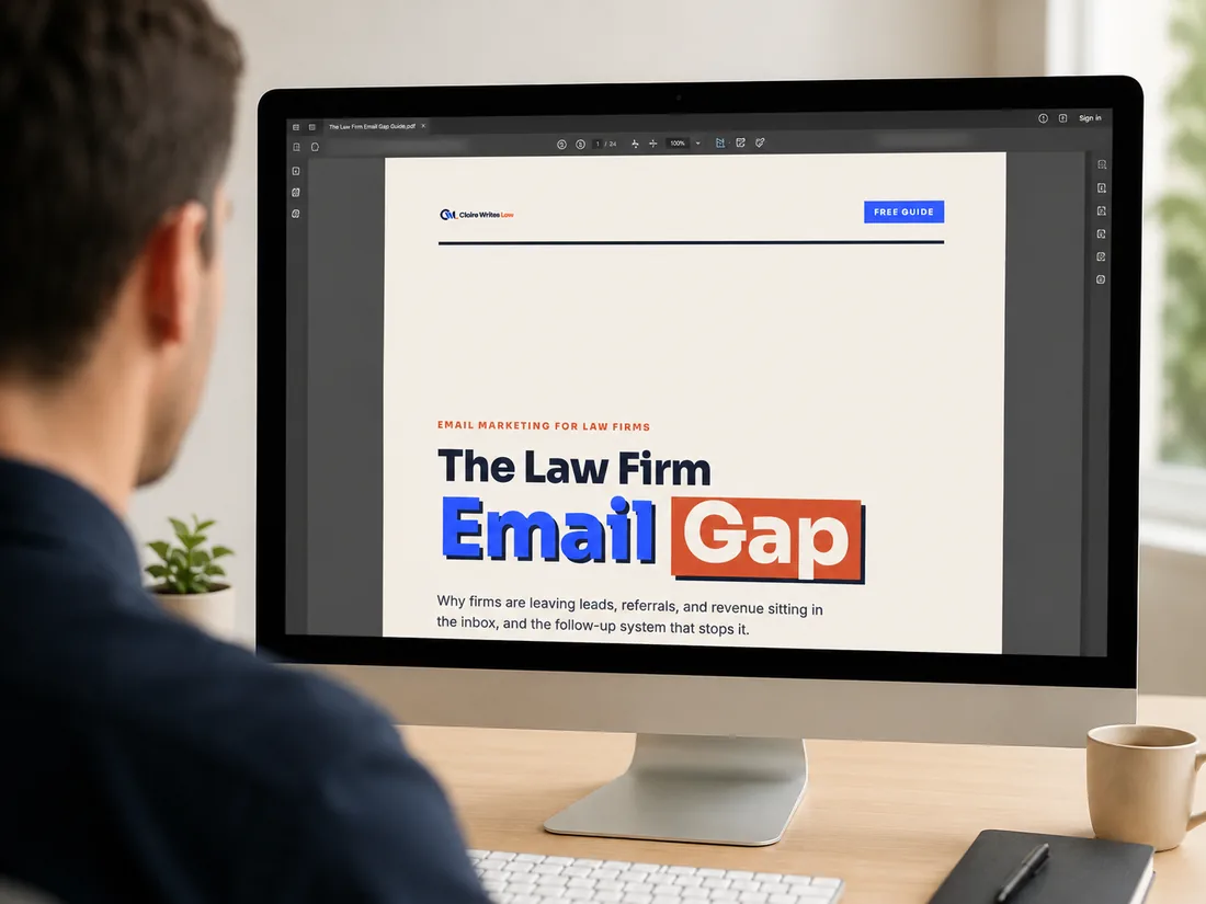 The Law Firm Email Gap guide open on a desktop screen