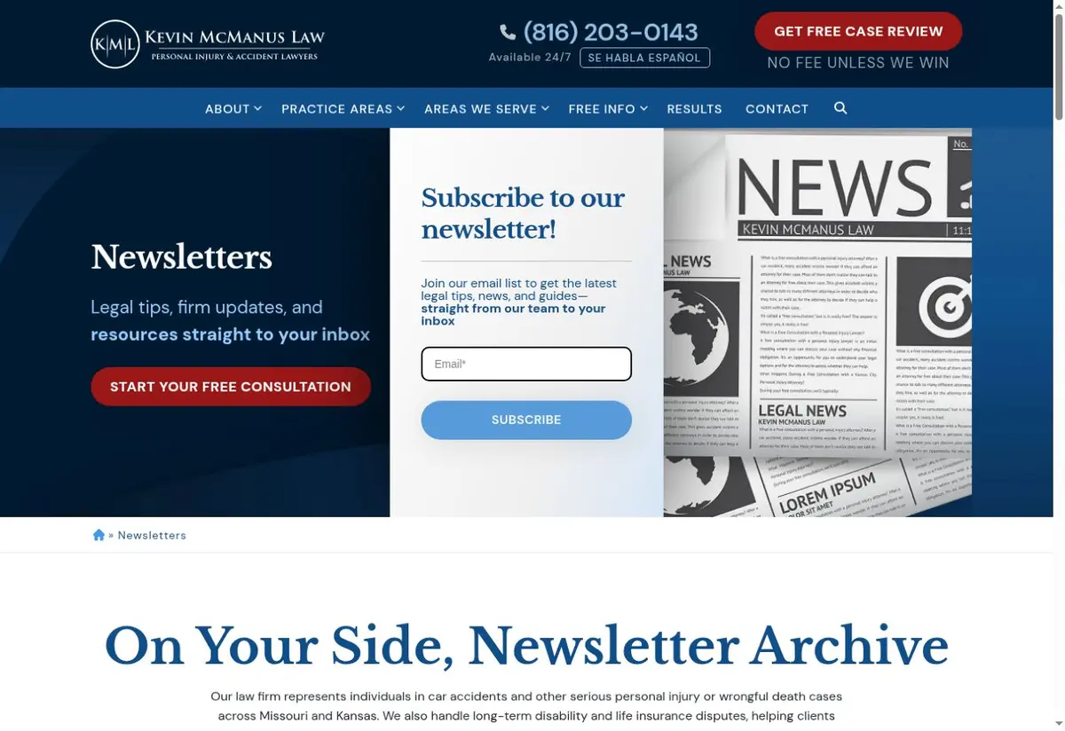 Public newsletter archive preview from Kevin McManus Law