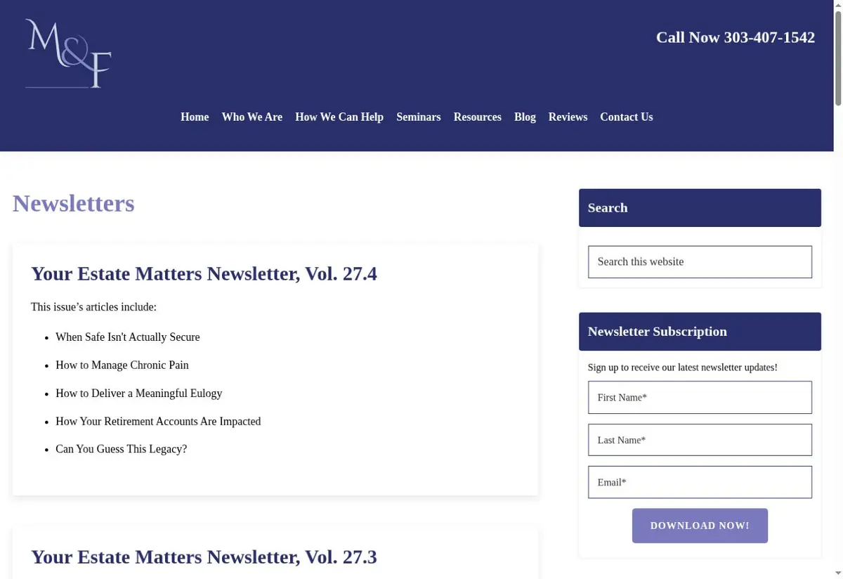 Public newsletter archive preview from Mitchell & Faix