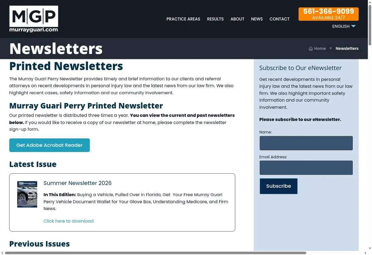 Public newsletter archive preview from Murray Guari Perry