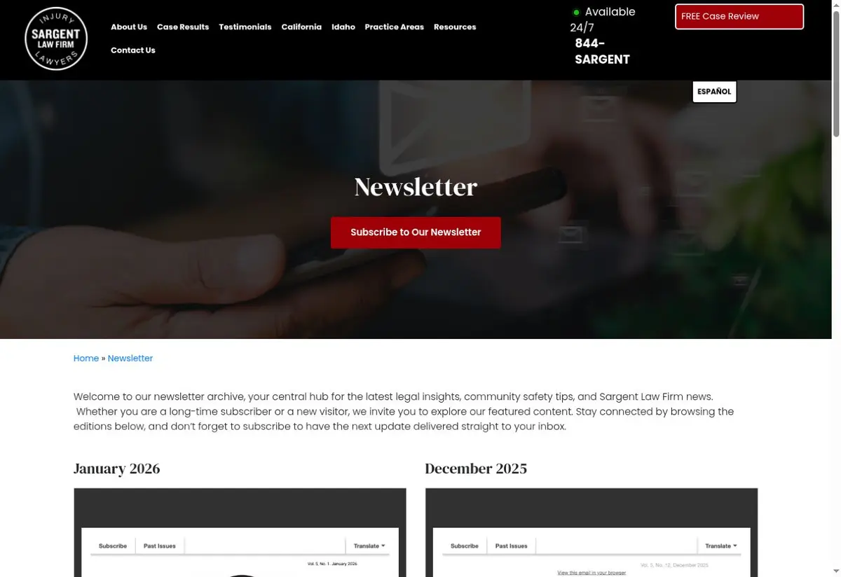 Public newsletter archive preview from Sargent Law Firm