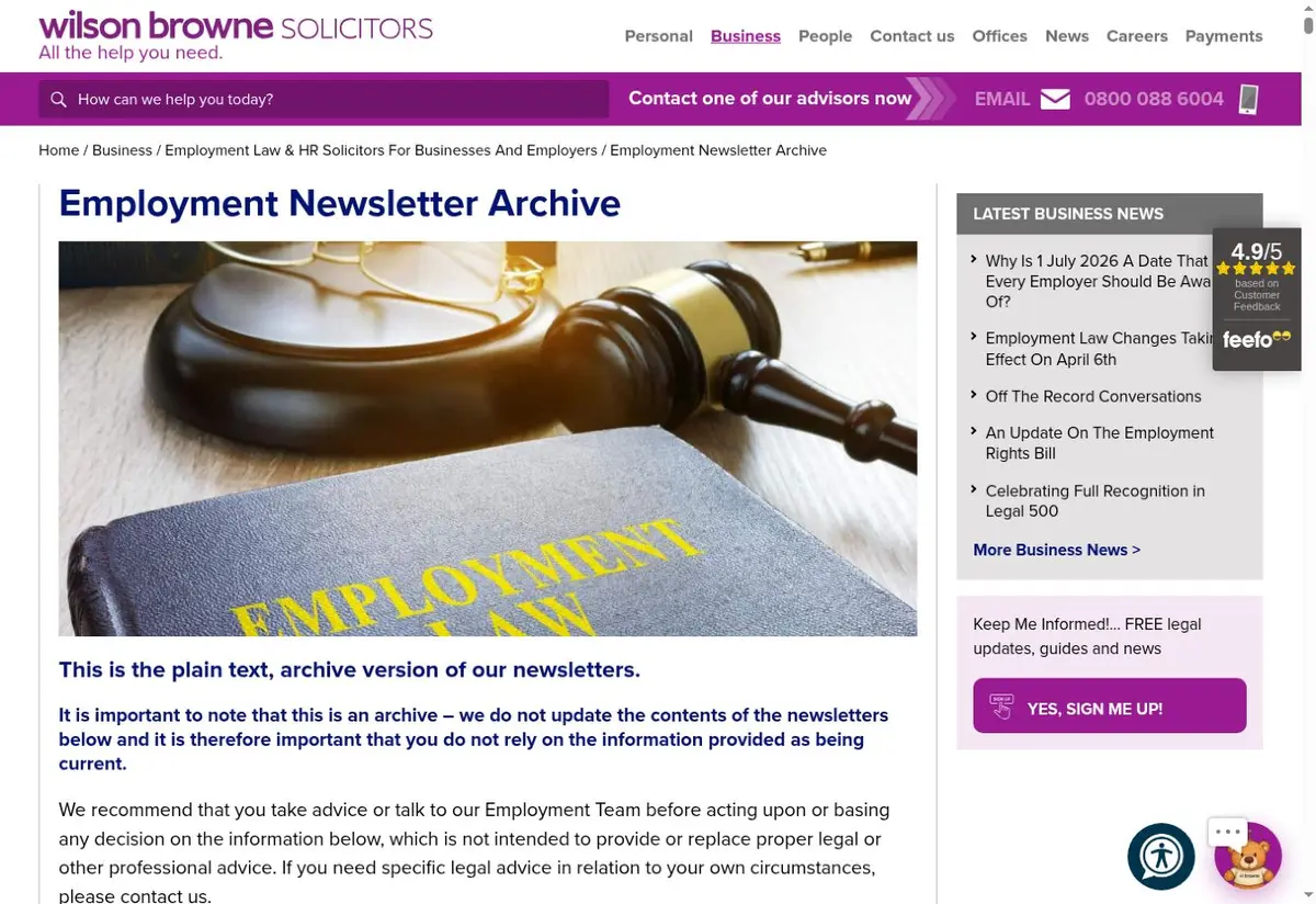 Public newsletter archive preview from Wilson Browne Solicitors